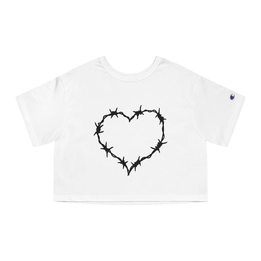 Black Barbed Wire Heart Champion Women's Heritage Cropped T-Shirt